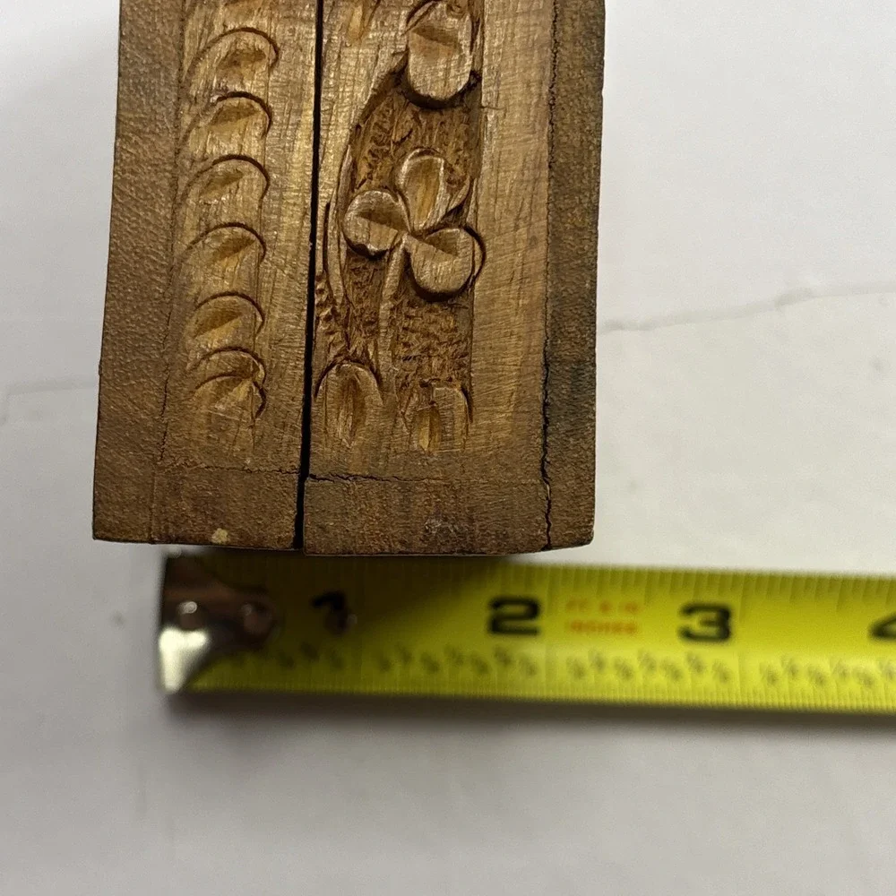 Vintage Hand Carved Wooden Trinket Jewelry Box Floral Made In India 3